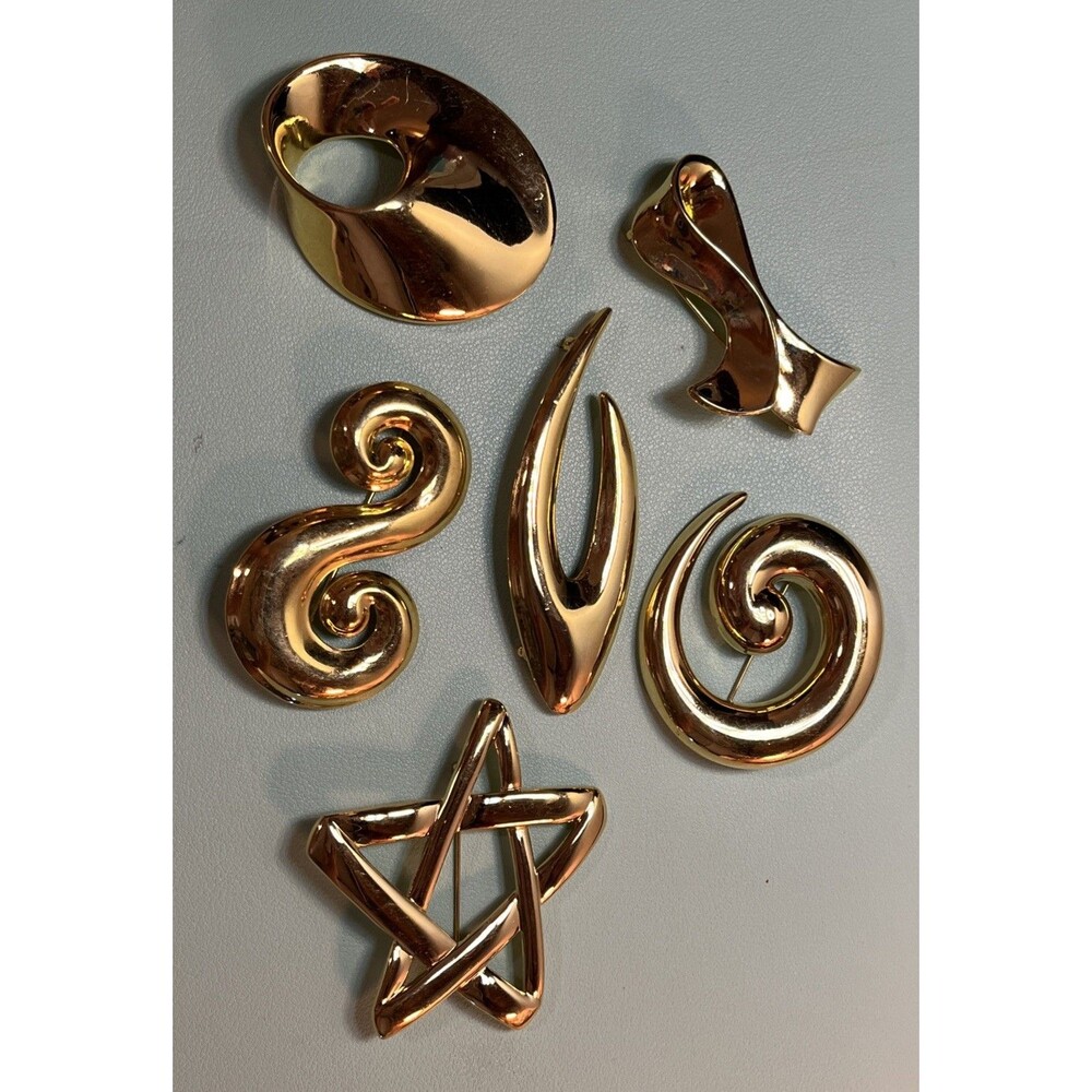 Vintage Monet / Ann Klein Designer Brooches Pins  Lot Of 6 Gold Tone Signed